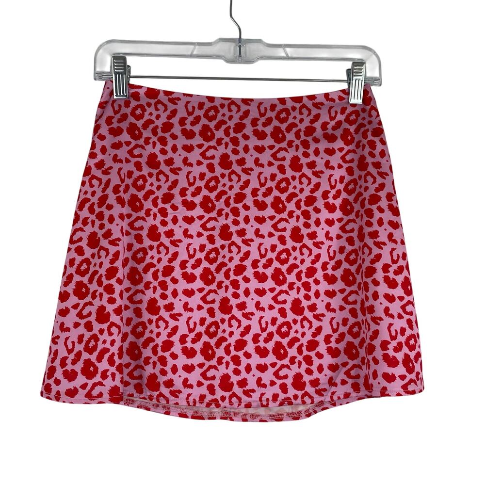 Princess Polly Pink Red Cheetah Print Mini Satin Skirt Women's 4 Retro Pin-Up
